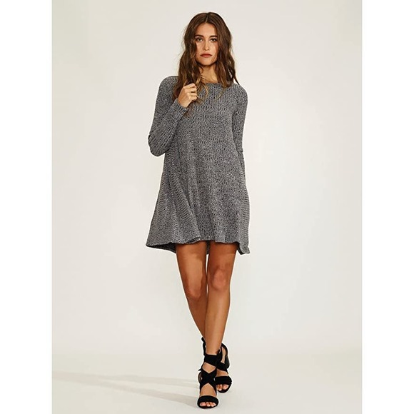 Lovers + Friends Shannon Dress Grey Ribbed Marled Mini Babydoll Swing Size Small - Picture 1 of 14